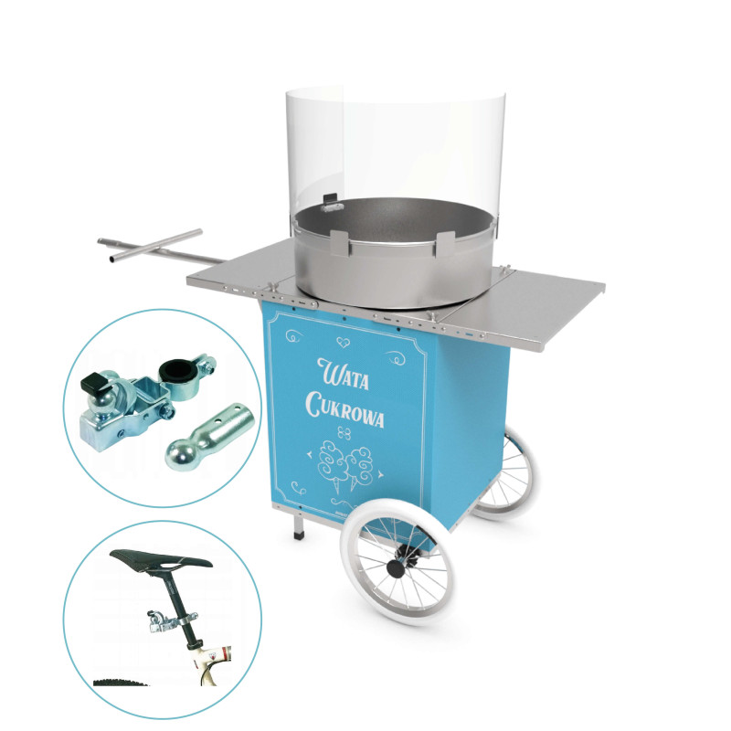 Urządzenie do waty cukrowej a'la przyczepka rowerowa retro niebieska