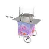 Maszyna do waty cukrowej w formie przyczepki rowerowej, fioletowa w jednorożce