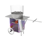 Maszyna do waty cukrowej w formie przyczepki rowerowej, fioletowa w jednorożce