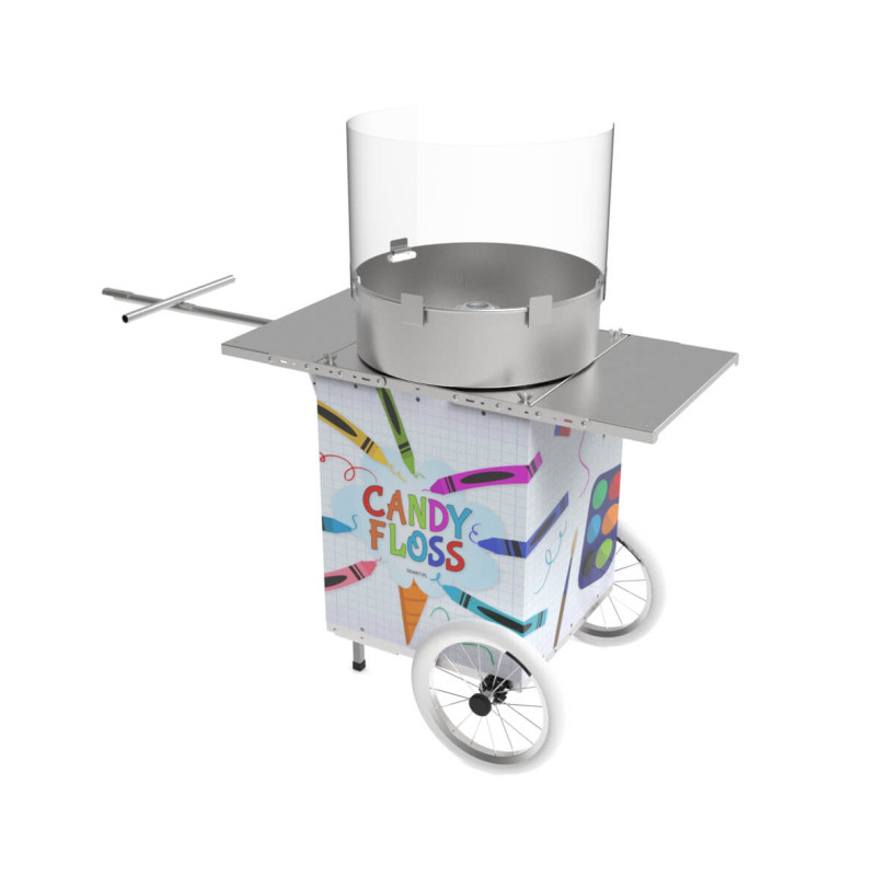 Szkolna maszyna do waty cukrowej w formie przyczepki rowerowej