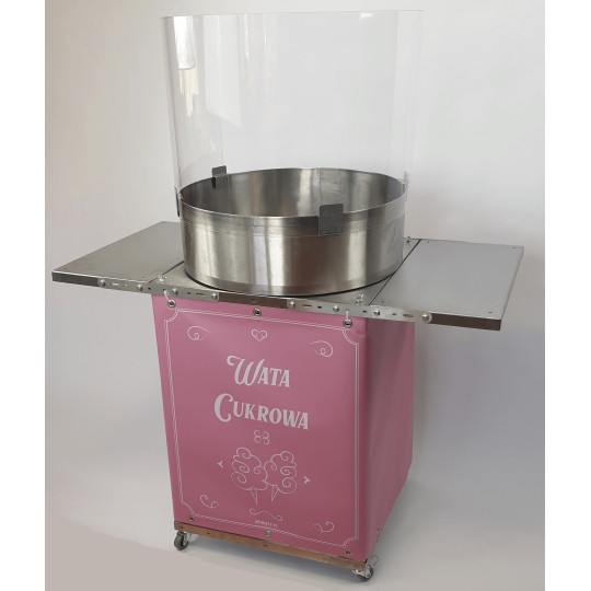 Różowa maszyna do waty cukrowej szafka na kółkach