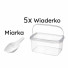 Zestaw pojemników do cukru: 5 wiaderek 2kg + 5 miarek 25g