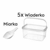 Zestaw pojemników do cukru: 5 wiaderek 2kg + 5 miarek 25g