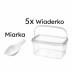 Zestaw pojemników do cukru: 5 wiaderek 2kg + 5 miarek 25g