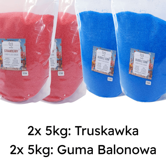 Cukier smakowy do waty cukrowej 10kg guma balonowa + 10kg truskawka