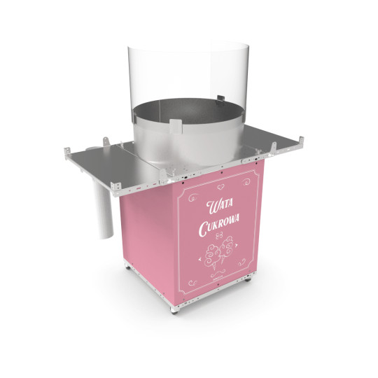 Różowa maszyna do waty cukrowej szafka na kółkach