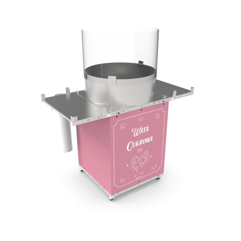 Różowa maszyna do waty cukrowej szafka na kółkach