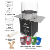 Zestaw startowy czarna maszyna do waty cukrowej szafka oraz akcesoria